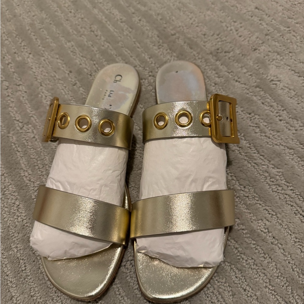 Dior Metallic Gold Slide Sandals